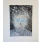 Tableau moderne, portrait, peinture contemporaine figurative, acrylique sur toile 100x73cm représentant une tête au yeux bleus