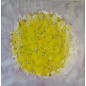Peinture contemporaine, abstraite, big bang jaune sur fond rouge très clair 80x80cm Peinture contemporaine, abstraite, big bang jaune sur fond rouge très clair 80x80cm