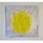 Peinture contemporaine, abstraite, big bang jaune sur fond rouge très clair 80x80cm Peinture contemporaine, abstraite, big bang jaune sur fond rouge très clair 80x80cm