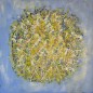 Peinture contemporaine, tableau moderne abstrait, Big Bang jaune et blanc sur fond bleu clair acrylique sur toile 100x100cm Peinture contemporaine, tableau moderne abstrait, Big Bang jaune et blanc sur fond bleu clair acrylique sur toile 100x100cm