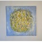 Peinture contemporaine, tableau moderne abstrait, Big Bang jaune et blanc sur fond bleu clair acrylique sur toile 100x100cm Peinture contemporaine, tableau moderne abstrait, Big Bang jaune et blanc sur fond bleu clair acrylique sur toile 100x100cm