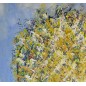 Peinture contemporaine, tableau moderne abstrait, Big Bang jaune et blanc sur fond bleu clair acrylique sur toile 100x100cm Peinture contemporaine, tableau moderne abstrait, Big Bang jaune et blanc sur fond bleu clair acrylique sur toile 100x100cm