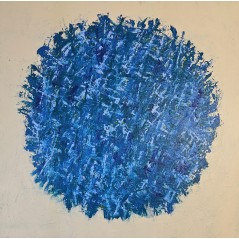 Peinture contemporaine, tableau abstrait Big Bang bleu sur fond beige: acrylique sur toile 100x100cm