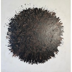 Peinture contemporaine, tableau abstrait Big Bang noir sur fond blanc acrylique sur toile 100x100cm