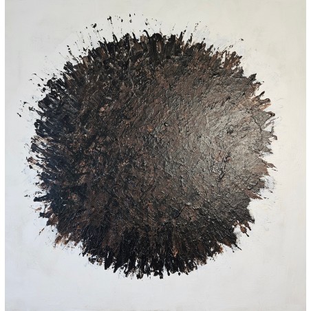 Peinture contemporaine, tableau abstrait Big Bang noir sur fond blanc acrylique sur toile 100x100cm