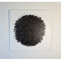 Peinture contemporaine, tableau abstrait Big Bang noir sur fond blanc acrylique sur toile 100x100cm