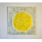 Peinture abstraite contemporaine Big bang jaune vif sur fond bleu clair: acrylique sur toile 100x100cm Peinture abstraite contemporaine Big bang jaune vif sur fond bleu clair: acrylique sur toile 100x100cm
