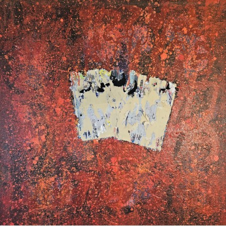 Peinture contemporaine, tableau moderne abstrait, acrylique sur toile 100x100cm, étude en rouge
