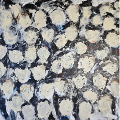 Peinture contemporaine, multitête de près acrylique sur toile 100x100cm, foule en ivoire et noir