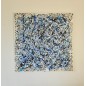 Peinture contemporaine, tableau moderne abstrait, acrylique sur toile 100x100cm, étude en bleu striéé