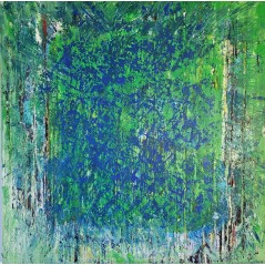 Peinture contemporaine, tableau moderne abstrait, acrylique sur toile 100x100cm, étude en vert et bleu