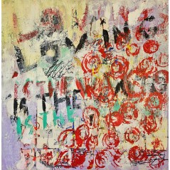 Peinture contemporaine, tableau street art,  acrylique et collage sur toile 100x100cm "Hide in your shell"