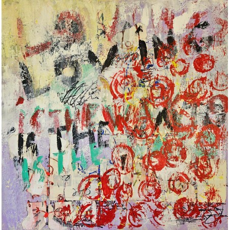 Peinture contemporaine, tableau street art,  acrylique et collage sur toile 100x100cm "Hide in your shell"