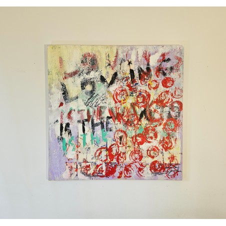 Peinture contemporaine, tableau street art,  acrylique et collage sur toile 100x100cm "Hide in your shell"
