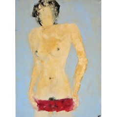 Femme se deshabillant peinture contemporain acrylique sur toile 100x73cm