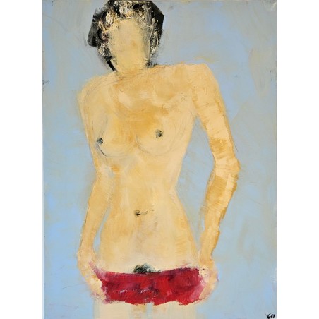 Femme se deshabillant peinture contemporain acrylique sur toile 100x73cm