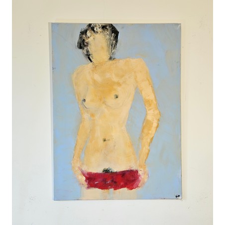 Femme se deshabillant peinture contemporain acrylique sur toile 100x73cm