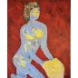 Femme qui s'habille en jaune peinture contemporaire acrylique sur toile 100x81cm femme qui s'habille en jaune. Femme qui s'habille en jaune peinture contemporaire acrylique sur toile 100x81cm femme qui s'habille en jaune.