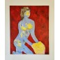 Femme qui s'habille en jaune peinture contemporaire acrylique sur toile 100x81cm femme qui s'habille en jaune. Femme qui s'habille en jaune peinture contemporaire acrylique sur toile 100x81cm femme qui s'habille en jaune.