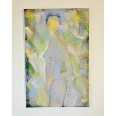 Tableau moderne de nu femme en bleu et vert  acrylique sur toile 100x65cm