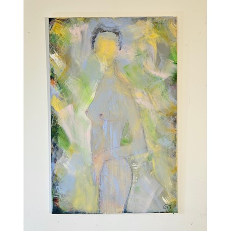 Tableau moderne de nu femme en bleu et vert  acrylique sur toile 100x65cm