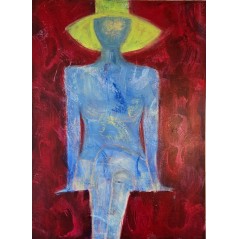 Femme au chapeau jaune peinture de nu, acrylique sur toile 100x73cm