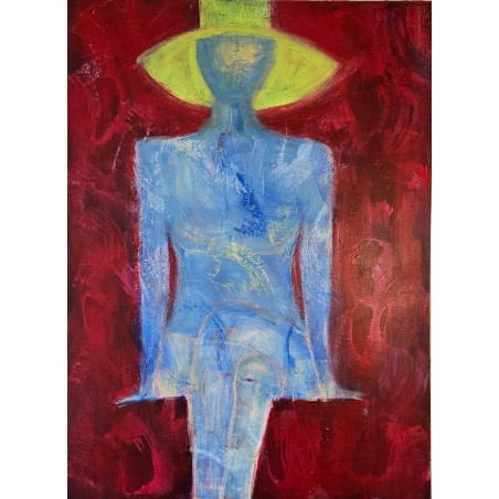 Femme au chapeau jaune peinture de nu, acrylique sur toile 100x73cm