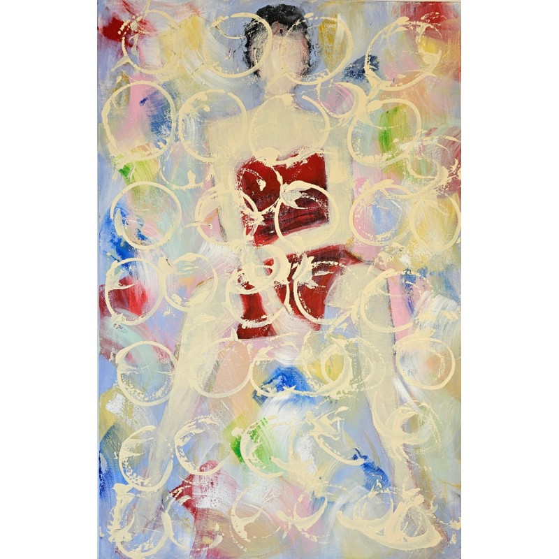 Femme assise robe rouge peinture contemporaine, de nu figuratif, acrylique sur toile 100x65cm Femme assise robe rouge peinture contemporaine, de nu figuratif, acrylique sur toile 100x65cm