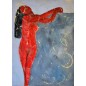 Peinture contemporaine, tableau moderne figuratif de nu, acrylique sur toile 100x73cm femme rouge appuyée Peinture contemporaine, tableau moderne figuratif de nu, acrylique sur toile 100x73cm femme rouge appuyée
