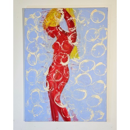 Femme nue aux cheveux d'or peinture acrylique sur toile 100x73cm