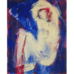 Femme nue abstraite assise peinture acrylique sur toile 100x81cm