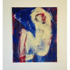 Femme nue abstraite assise peinture acrylique sur toile 100x81cm