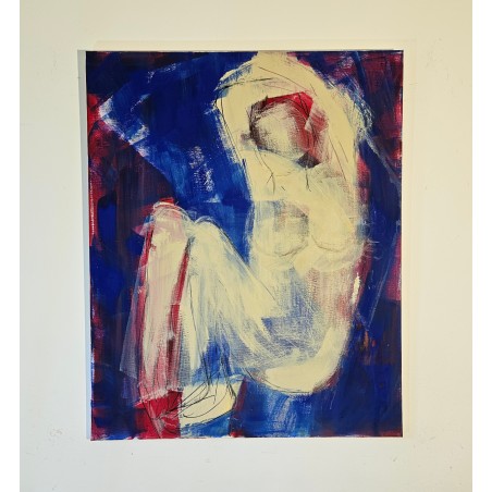 Femme nue abstraite assise peinture acrylique sur toile 100x81cm