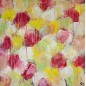 Tableau contemporain, peinture moderne figurative, acrylique sur toile 100x100cm intitulée: fleurs rouges et jaunes.