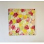 Tableau contemporain, peinture moderne figurative, acrylique sur toile 100x100cm intitulée: fleurs rouges et jaunes.