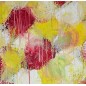 Tableau contemporain, peinture moderne figurative, acrylique sur toile 100x100cm intitulée: fleurs rouges et jaunes.