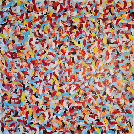 Tableau contemporain, peinture moderne figurative, acrylique sur toile 100x100cm intitulée: petite friture rouge.