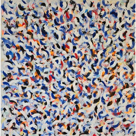 Petite friture bleu et blanc peinture acrylique sur toile 100x100cm.
