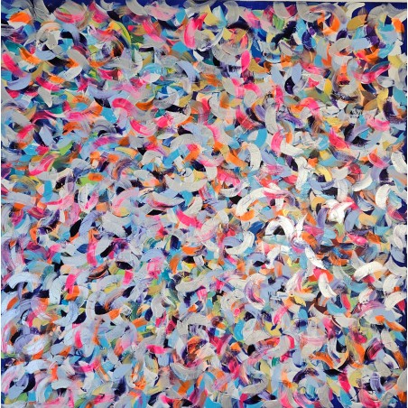 Petite friture rose et bleu peinture acrylique sur toile 100x100cm
