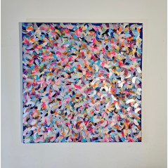 Petite friture rose et bleu peinture acrylique sur toile 100x100cm