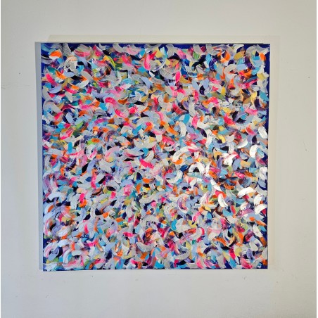 Petite friture rose et bleu peinture acrylique sur toile 100x100cm