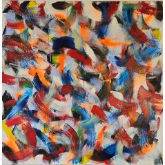 Tableau contemporain, peinture moderne figurative, acrylique sur toile 100x100cm intitulée: grosse friture rouge et bleu.