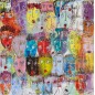 Peinture moderne, tableau contemporain figuratif, acrylique sur toile 100x100cm intitulée: multitetes colorées 4.