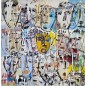 Tableau contemporain, peinture moderne figurative, acrylique sur toile 100x100cm intitulée: multitetes colorées 6.