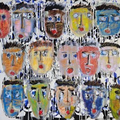 Peinture moderne, tableau contemporain figuratif, acrylique sur toile 100x100cm intitulée: Têtes de couleur
