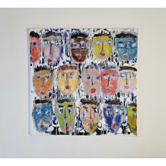 Peinture moderne, tableau contemporain figuratif, acrylique sur toile 100x100cm intitulée: Têtes de couleur
