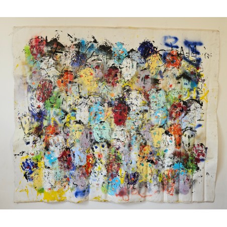 Tableau moderne, peinture contemporaine figurative, acrylique sur toile 198x167cm: foule8.