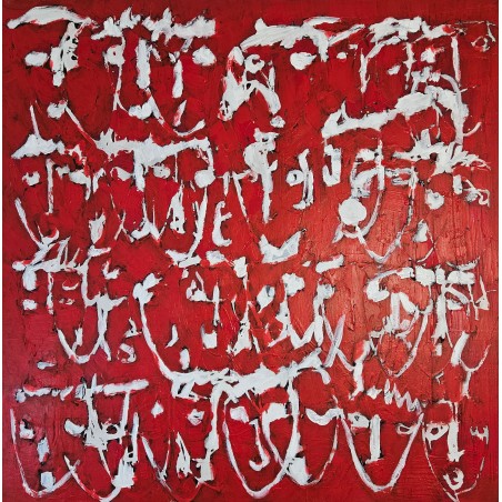 Peinture contemporaine, tableau moderne figuratif, acrylique sur toile 100x100cm intitulée: multitetes rouges.