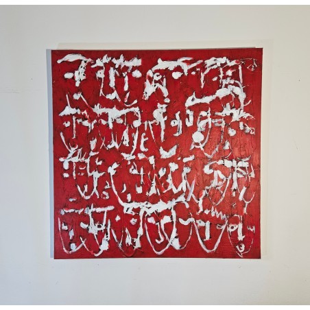Peinture contemporaine, tableau moderne figuratif, acrylique sur toile 100x100cm intitulée: multitetes rouges.