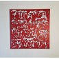 Peinture contemporaine, tableau moderne figuratif, acrylique sur toile 100x100cm intitulée: multitetes rouges.